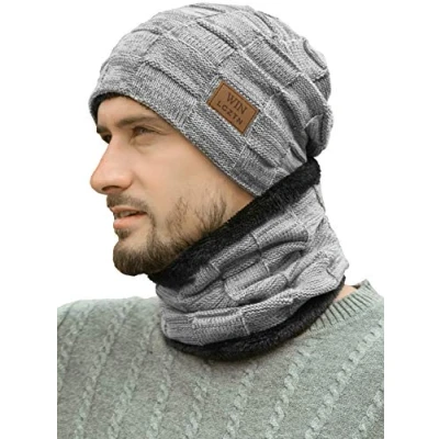 Image of Mens Winter Beanie Hat Scarf Set Warm Fleece Lined Snow Knit Ski Cap