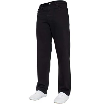 Image of New Mens Straight Leg Basic Heavy Work Jeans Denim Pants All Waist Big Sizes 28W X 28L Black