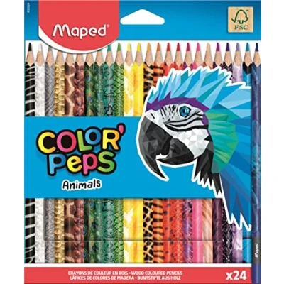 Image of Maped 832224 24 x Colouring Pencils, Colour&#039;Peps Animals, with Animal Motifs, Colourful, Pack of