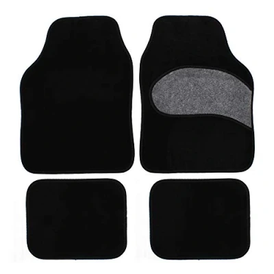 Image of JVL 01 928BK Universal PVC Backed Carpet Car Mat Endurance Set, Black/Grey, 4 Pieces