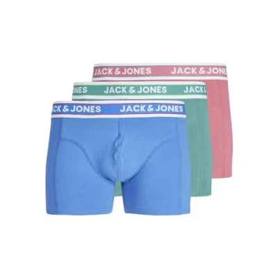 Image of JACK &amp; JONES Men&#039;s Jacconnor Solid Trunks 3 Pack Boxer Shorts, Palace Blue/Pack:Bottle Green Rapture Rose, XXL