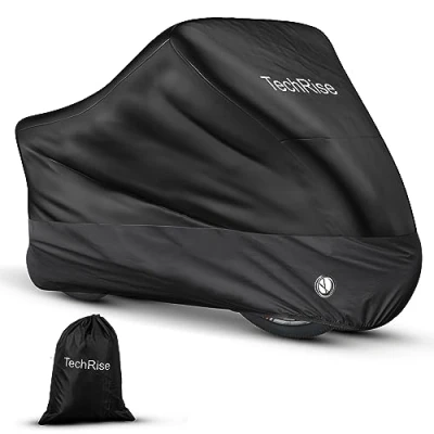 Image of TechRise Bike Cover for 2 3 Bikes, Outdoor Motorbike Covers 220CM Long, 210D Oxford Waterproof Bicycle Anti Wind Dust Rain UV with Lock holes &amp; Storage Bag Mountain bikes/Road Bikes (Black)