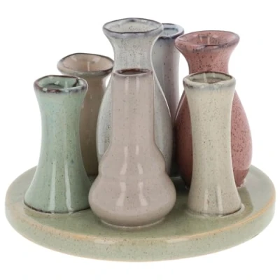 Image of Shudehill Giftware Petite Pottery Pastel Tones Mini Collection of Vases Great for Single Flowers, Dried Arrangements and More (7 Stem)