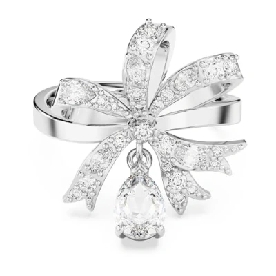 Image of Swarovski Volta cocktail ring, Bow, White, Rhodium plated, 60