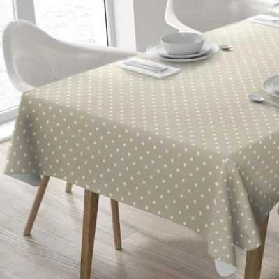 Image of Rectangular Oilcloth PVC Wipe Clean Tablecloth Table Cover 140cm x 180cm 55x70 Stars Beige