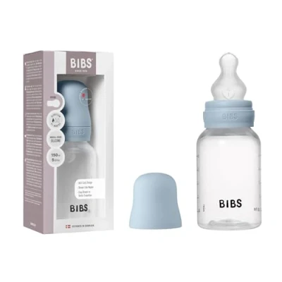 Image of BIBS Baby Bottle 150 ml Silicone Nipple Anti Colic, BPA Free, Round Nipple, Slow Flow, Lightweight &amp; Easy to Clean, Suitable for Newborns 0+ Years Blue