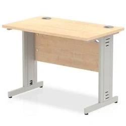Image of Impulse 1000 x 600mm Straight Office Desk Maple Top Silver Cable Managed Leg