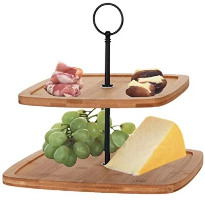 Image of Cake Stand with 2 Levels 25 x 23.5 cm Bamboo / Metal Serving Plate Pastry Bowl Cookie Mould Colour: Model