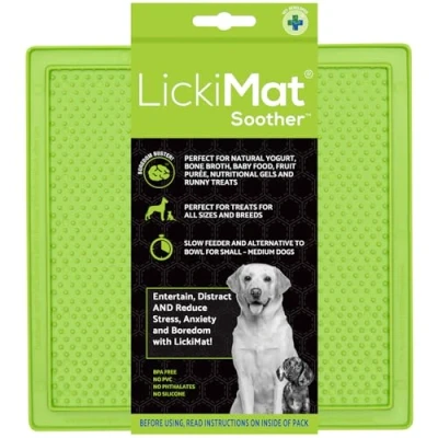 Image of LickiMat Classic Soother, Dog Feeding Mat for Boredom and Anxiety Relief, Ideal Food, Treats, Yoghurt or Peanut Butter, Lick Mats, Fun Alternative to a Slow Feeder Bowl, Green