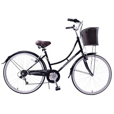 Image of Ammaco Classique Dutch Style Heritage Town 26&quot; Wheel Womens Ladies Bike &amp; Basket 19&quot; Frame 6 Speed Black