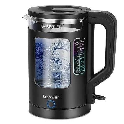 Image of Electric Kettle, 1.7L, 3000W Fast Boil Quiet Glass Kettle with Keep Warm Function, Blue LED, Auto Shut Off and Dry Protection, Mesh Filter, BPA Free, Black