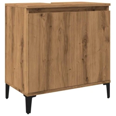 Image of vidaXL Artisan Oak Engineered Wood Bathroom Vanity Unit Modern Sink Cabinet Storage with Metal Feet 58x33x60 cm