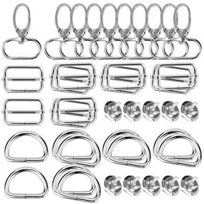 Image of VINFUTUR 40pcs 25mm Metal D Rings for Bags Magnetic Buttons Swivel Snap Hooks Tri Glide Buckles Sewing Handbag Hardware Bag Making Supplies (25mm, Silver)