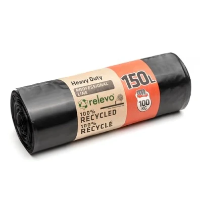 Image of Relevo 150L Heavy Duty Bin Bags, Liners, Black Bags with A 100kg Weight Resistance, 100% Recycled, Water Resistant Rubble Sacks