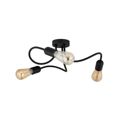 Image of Wave Multi Arm Semi Flush Ceiling Lamp Black 3xE27