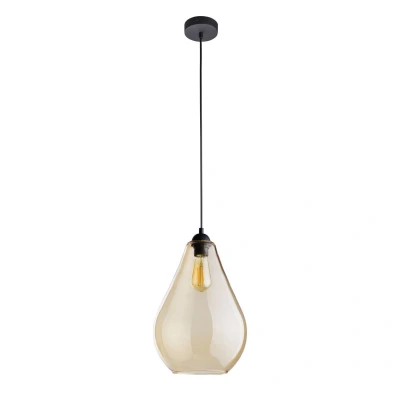 Image of Fuente Dome Pendant Ceiling Light Black, Amber Glass 1xE27