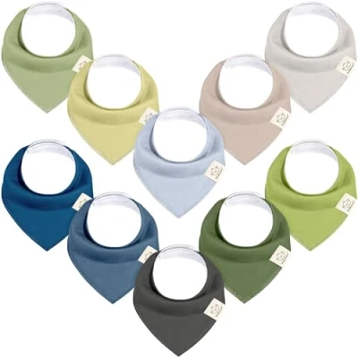 Image of 10 Pack Baby Bandana Drool Bibs Organic Cotton for Boys, Girls, (Brave)