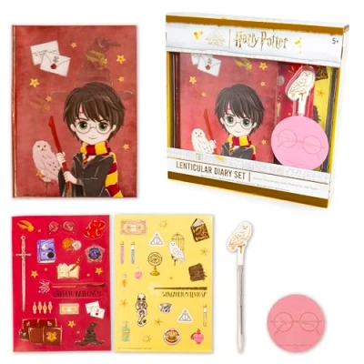 Image of Wizarding World Harry Potter Lenticular Diary Set Stationery Back To School Gifts Includes Stickers, Sticky Notes, Pen