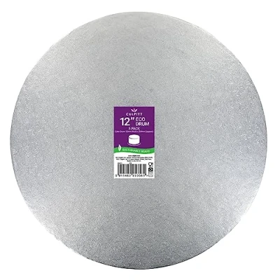 Image of Culpitt ECO Cake Board 12&quot; 5 Pack Drum, Silver Fern, 12 Inch (304mm) Round, 0.5 (12mm) Thick, (Pack of Boards)