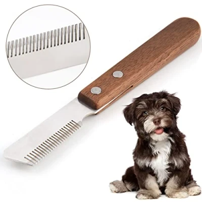 Image of onebarleycorn Dog Professional Stripping Knife,Stripping Knives Tool for Dogs Hand Knife Border Terrier Pet Grooming Ergonomic Wooden Handle (Right Handed)