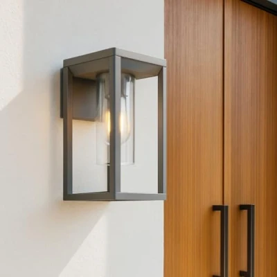 Image of CGC Lighting E27 LED Outdoor Outside Wall Light Lantern Clear Diffuser (Grey Square)
