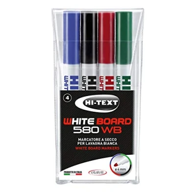 Image of Hi Text Marcatore per lavagna 580WB, punta tonda, busta 4 colori: nero, rosso, blu, verde, 20580WB004BE