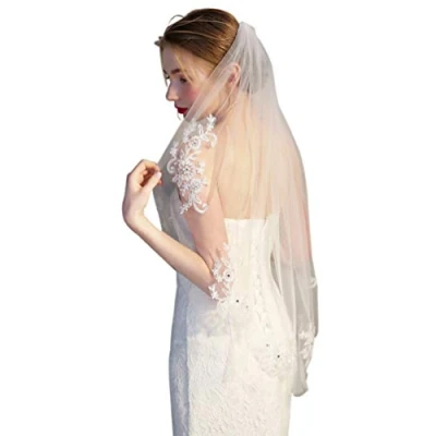 Image of Frcolor Women&#039;s Wedding Veil Lace Bridal With Comb