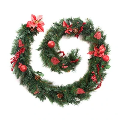 Image of Best Artificial 9ft Red Decorated Christmas Garland