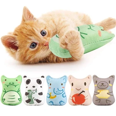 Image of Dorakitten Cat Catnip Toys 5PCS Plush Interactive Chew Toy Bite Resistant Filled Kitten for Teeth Cleaning Playing Chewing (green)