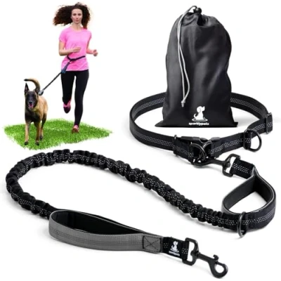 Image of SparklyPets Hands Free Dog Lead For Medium and Large Dogs Professional Running with Reflective Stripes Waist Walking, Training, or Jogging (Gray, 1 Dog)