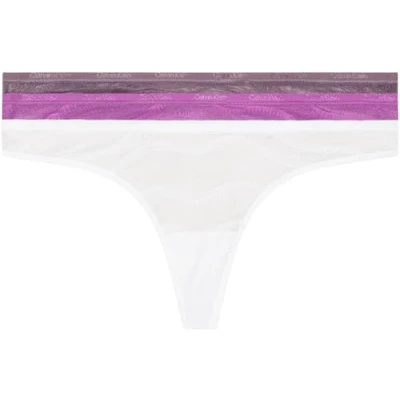 Image of Calvin Klein Women&#039;s 3 Pack Thong (Low rise) 000qd5216e Thongs, Multicolour (Dahlia/Vintage Violet/White), S