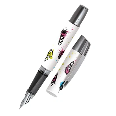 Image of Online Ergonomic fountain pen for school/college Campus Coloured Feather solid medium nib, soft grip part, standard ink cartridges, refillable, ideal beginners/pupils/students
