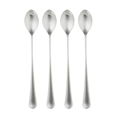 Image of Robert Welch Radford Satin Long Handled Spoon, Set of 4. Suitable for Latte, jam and ice Cream. Made from Stainless Steel. Dishwasher Safe.