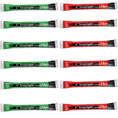 Image of Cyalume SnapLight 6 Industrial Grade Light Sticks, Glow Multi Color 12 Pack (6 Green, Red) by
