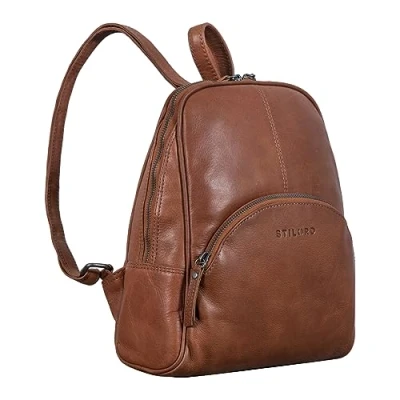 Image of STILORD &#039;Margot&#039; Daypack Women Leather Small Vintage Backpack Purse for Ladies Anti Theft Rucksack Shoulder Bag Trips and City Genuine Leather, Colour:Toretto Darkbrown