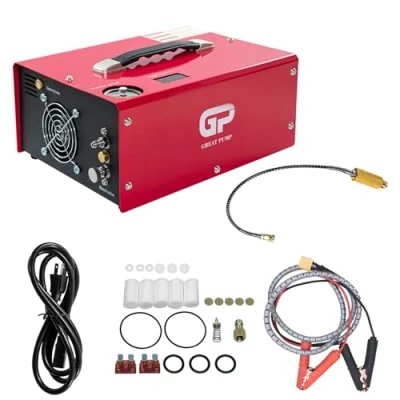 Image of TUXING 300Bar 4500PSI PCP Air Compressor, Oil/Water Free, Set Pressure Electric Compressor for Paintball Diving Tank Rifles Pistol Filling, Powered by Home 220V AC or Car 12V DC