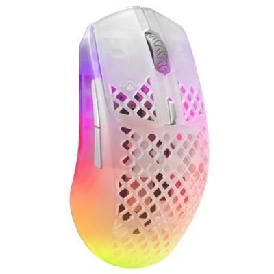 Image of SteelSeries Aerox 3 Wireless Holey RGB Gaming Mouse Ultra lightweight Water Resistant Design 18K DPI TrueMove Air Optical Sensor Ghost