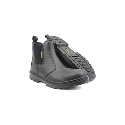 Image of Workforce Mens Genuine Leather Twin Gusset Slip On Steel Toe Cap S1 Safety Dealer Boots UK 7 13 (Black, Numeric_9)