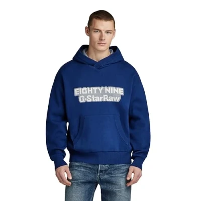 Image of G STAR RAW Men&#039;s Graphic Loose Knitted Hoodie, blue (ballpen D23933 D488 1822), M