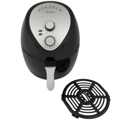 Image of Progress EK2818HPH Go Healthy Hot Air Fryer, Manual Oil Free Removable Non Stick Cooking Plate, 30 Minute Timer and Adjustable Temperature Control, 3.2 Litre Capacity, Black/Silver, 1300W