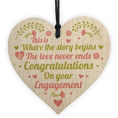 Image of RED OCEAN Congratulations On Your Engagement Mr &amp; Mrs Wedding Gift Handmade Wooden Heart Plaque Couple Gifts