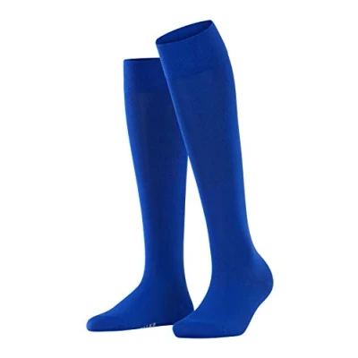 Image of FALKE Women&#039;s Cotton Touch W KH Thin Long Plain 1 Pair Knee High Socks, Blue (Imperial 6065), 2.5 5