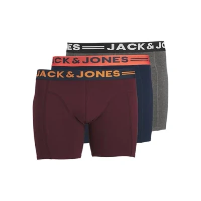 Image of JACK &amp; JONES PLUS Men&#039;s JACLICHFIELD Trunks NOOS 3 Pack PLS Boxer Shorts, Burgundy, 7XL