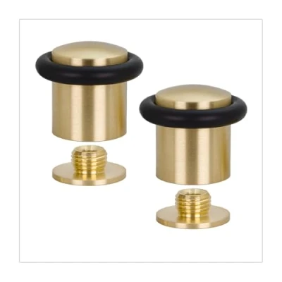 Image of Pack of 2 Door Stops Threaded Base Made Brass Includes Screw + Mounting Plug EVI Herrajes I 10824X352U (Matte Black Rubber, 24mm x 30mm)