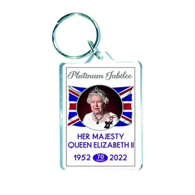Image of Decalarama Platinum Jubilee Keyring Queen Elizabeth II Commemorative Key Ring, Royal Jubilee, Gift, Chain, Clear, S