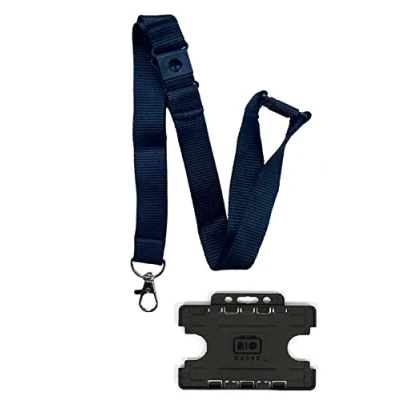 Image of Colourful 20mm Wide Lanyard with 3 Point (Triple) Safety Breakaway &amp; Double Black ID Card Holder (Black)
