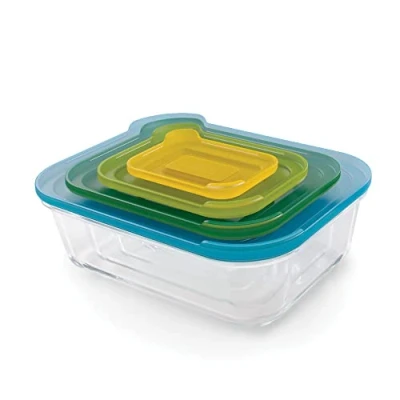 Image of Joseph Nest Glass Set of 4 Food Storage Containers with lids, Stackable, Space Saving Design, Oven, Freezer, Microwave and Dishwasher safe