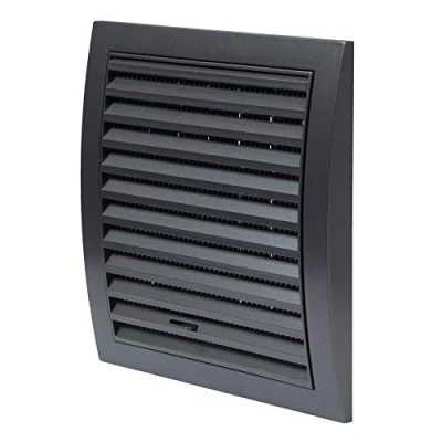 Image of Anthracite Air Vent Grille 190mm x with Fitting Frame &amp; Shutter Ventilation Cover.