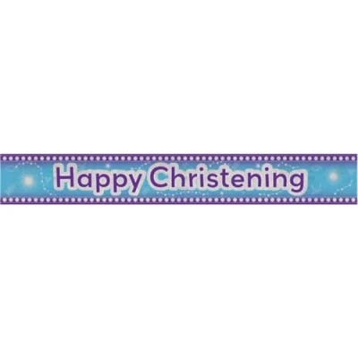 Image of Happy Christening Blue Holographic Banner 2.7m