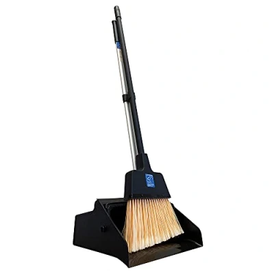 Image of Strong Trade Quality Long Handled Dustpan and Brush Set Industrial Heavy Duty for both Commercial Domestic Use, Large with Indoor/Outdoor Broom Stiff